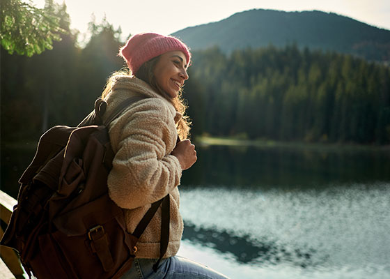 Woman With Backpack Outdoors